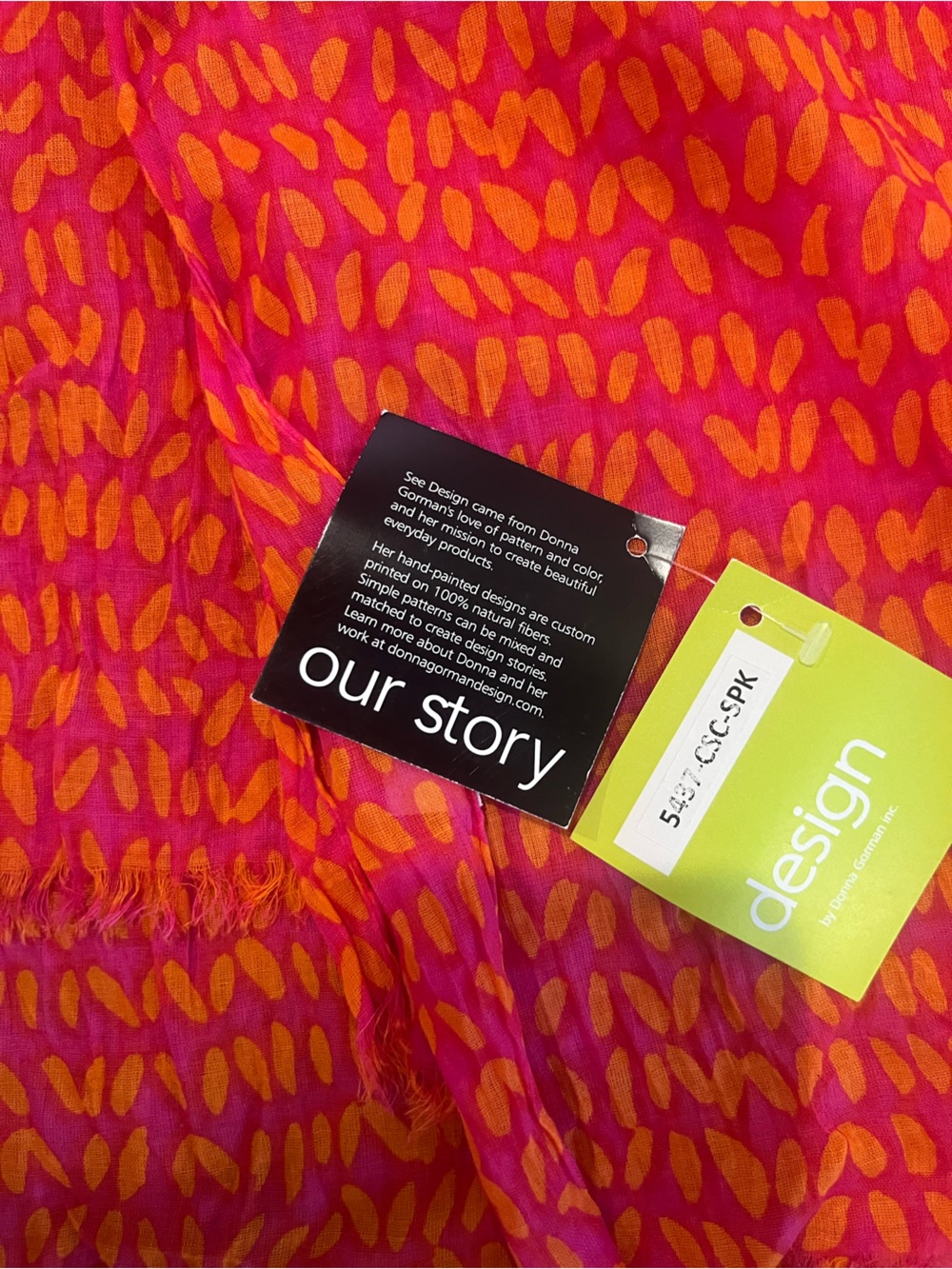 NWT Bright Pink & Orange Printed Lightweight Donna Gorman Crinkle Scarf - Picture 3 of 6